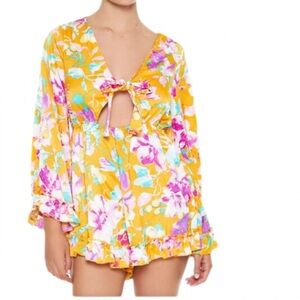Forever Twenty One Floral Cutout Tie-Front Romper Size Small